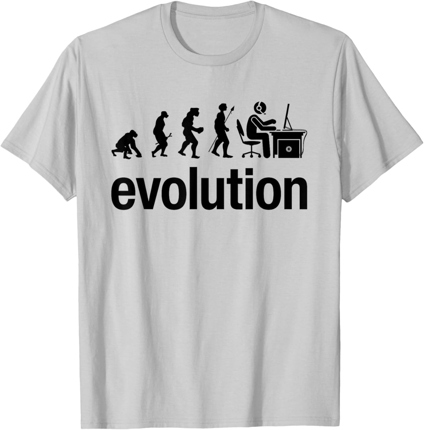 Human Evolution Of Man Geek Gamer Funny Computer IT Nerd T-Shirt - T-Shirt | Ash