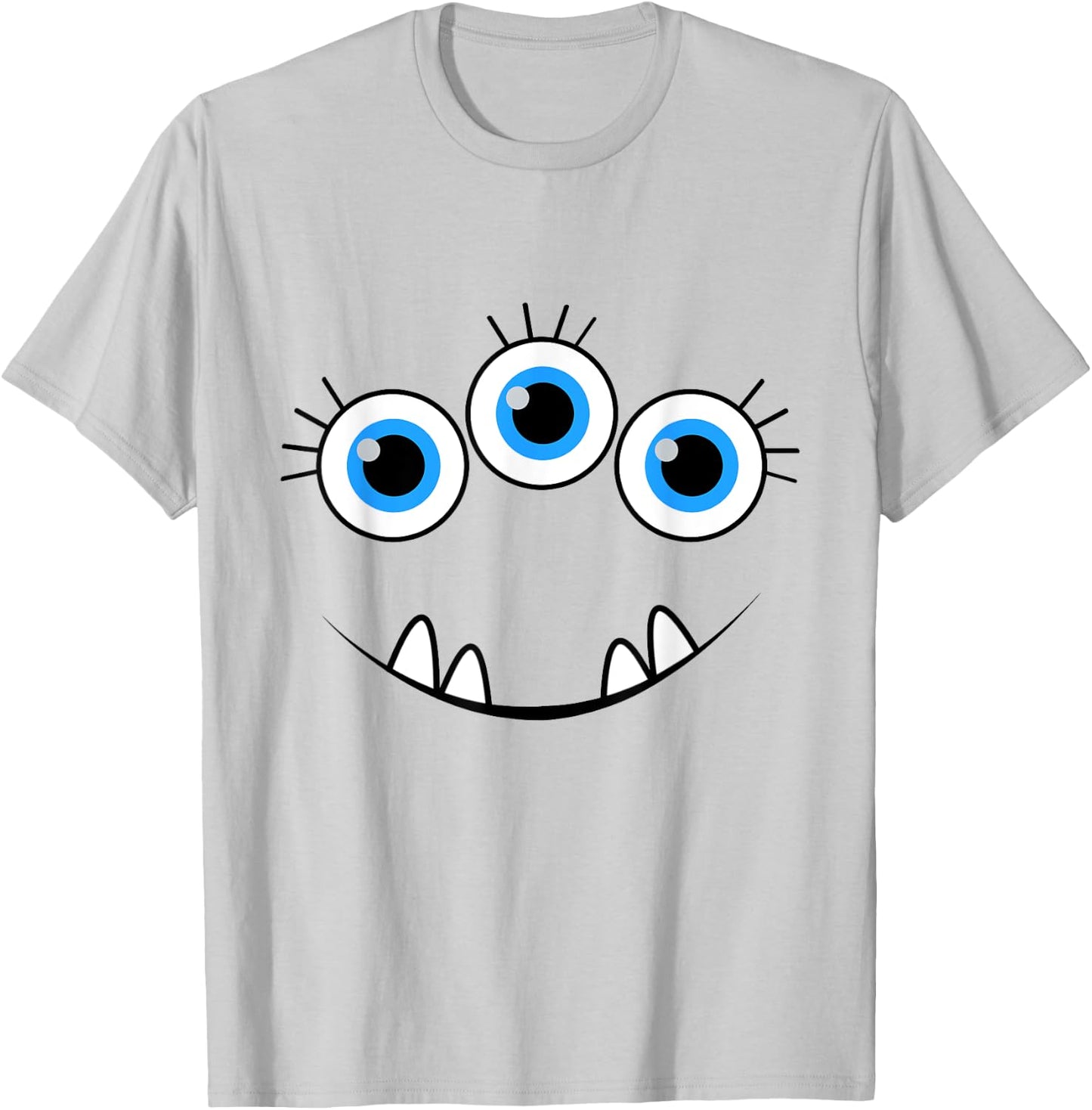 Three Eyed Eyeballs Monster Face Funny Halloween Cute T-Shirt - T-Shirt | Ash