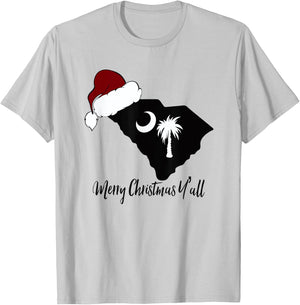 South Carolina SC Merry Christmas Yall T-Shirt - T-Shirt | Ash