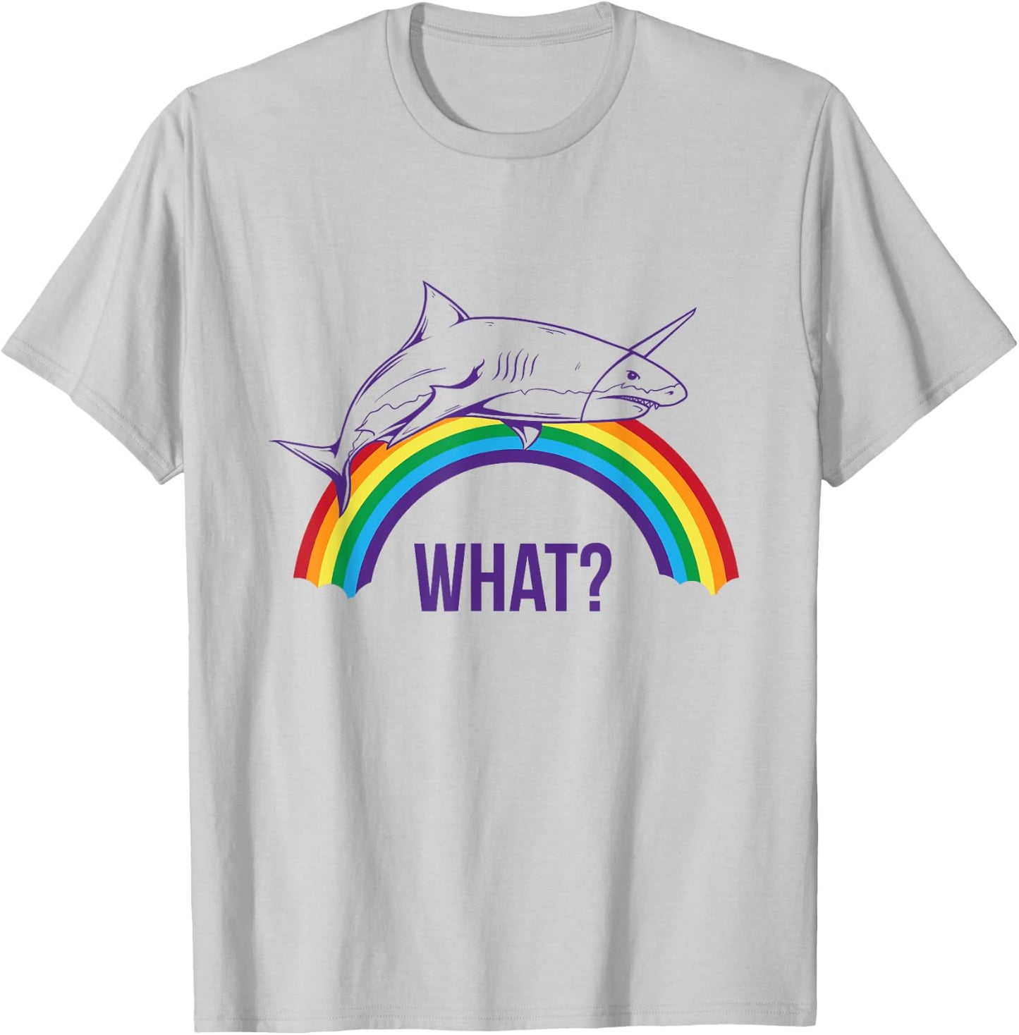 Unicorn Shark "What" Cute Rainbow Pride Graphic T-Shirt - T-Shirt | Ash