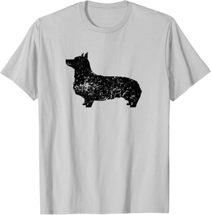Distressed Corgi Silhouette Dog Owner T-Shirt - T-Shirt | Ash