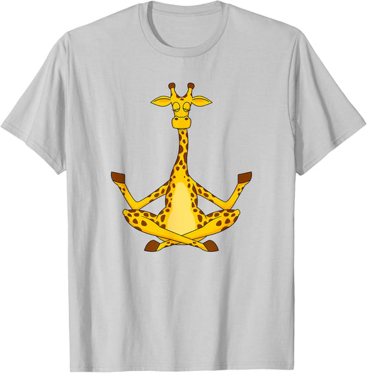 Meditation Giraffe Cartoon Animals Yoga & Fitness Lover T-Shirt - T-Shirt | Ash