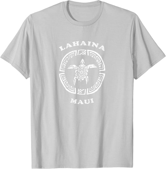 Lahaina Maui Vintage Retro Tribal Turtle Vacation T-Shirt - T-Shirt | Ash