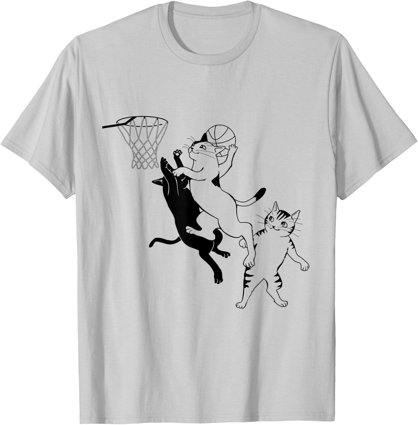 Cats Playing Basketball T-Shirt - T-Shirt | Ash