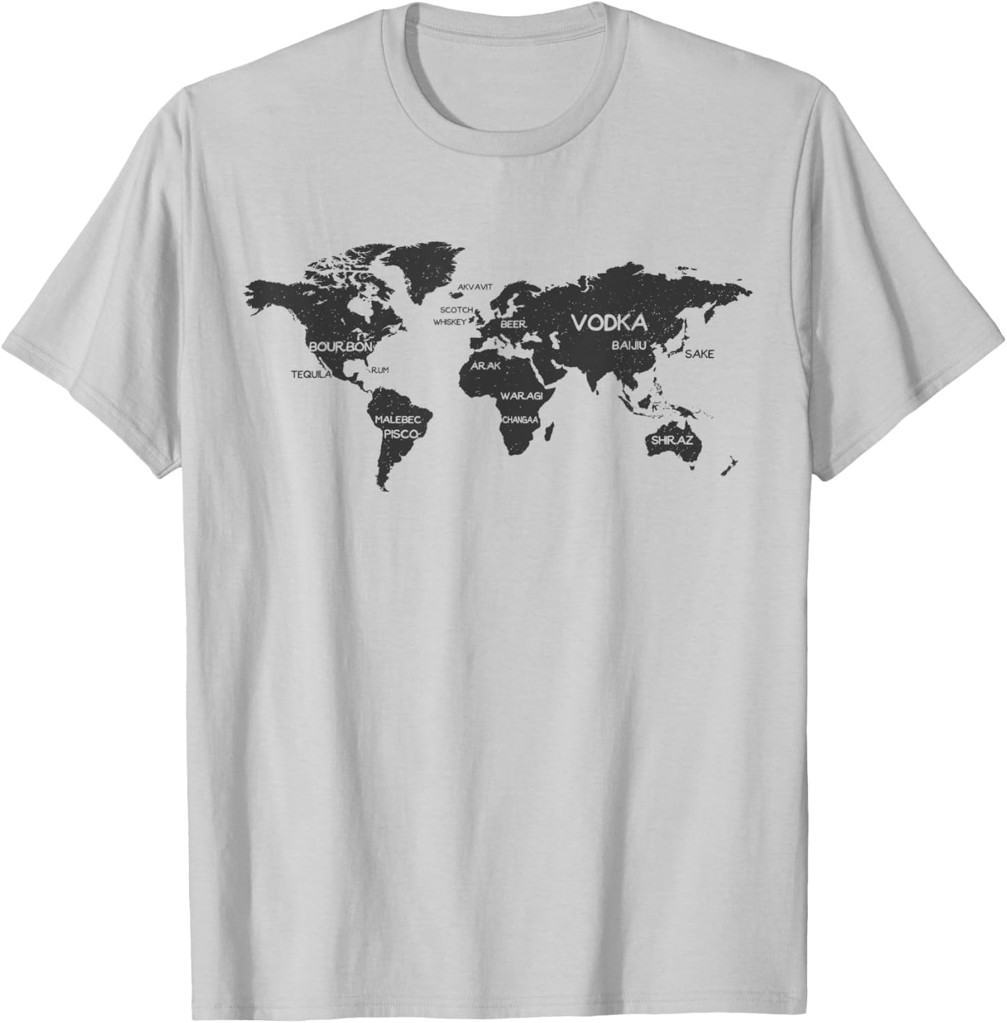 International Alcohol Map Drinking Around the World T-Shirt - T-Shirt | Ash