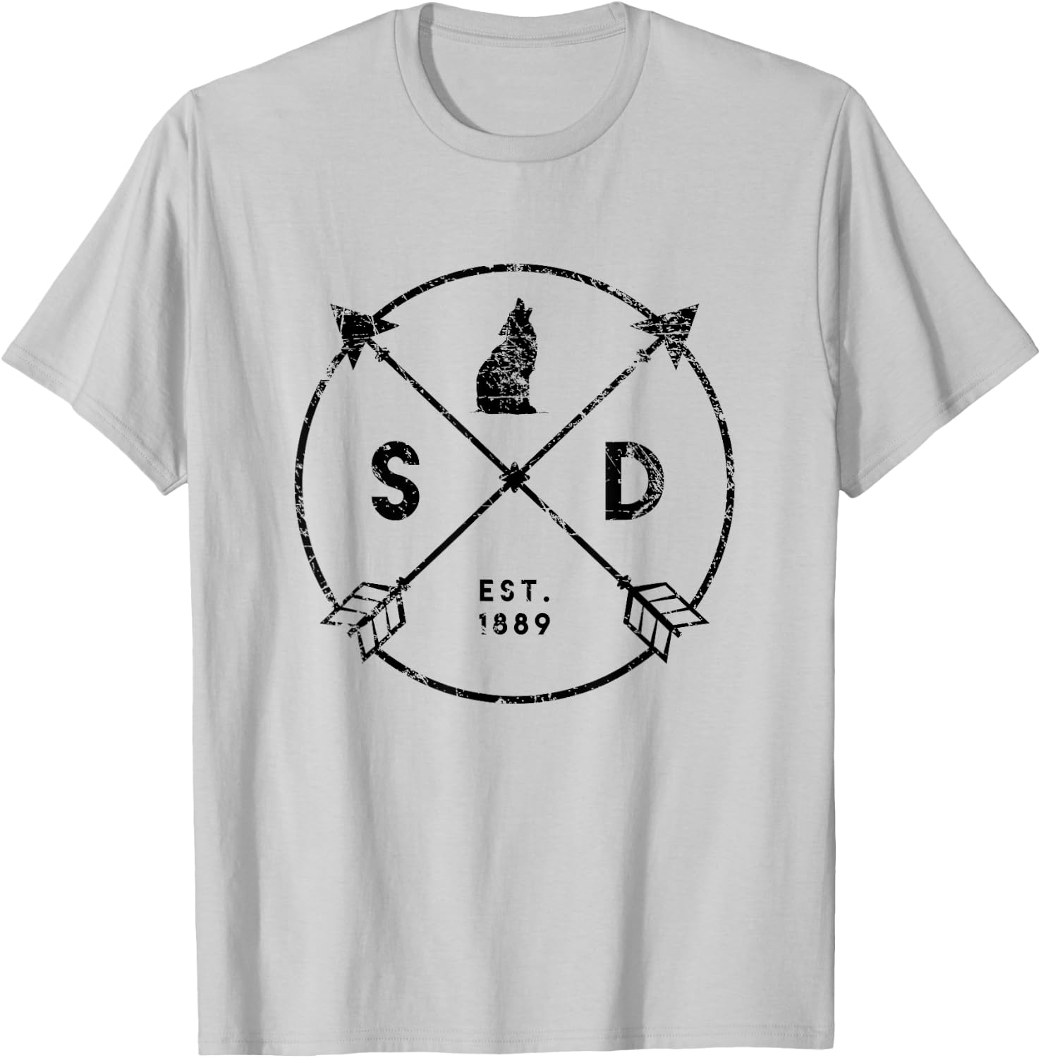 South Dakota Adventure Est 1889 Coyote Arrow State T-Shirt - T-Shirt | Ash