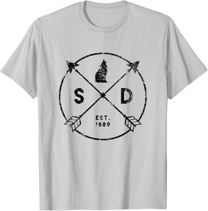 South Dakota Adventure Est 1889 Coyote Arrow State T-Shirt - T-Shirt | Ash