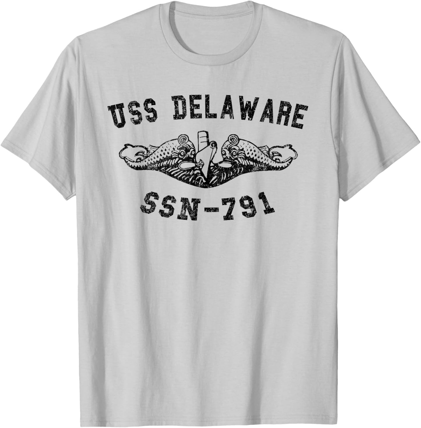USS Delaware SSN-791 Attack Submarine Badge Vintage T-Shirt - T-Shirt | Ash