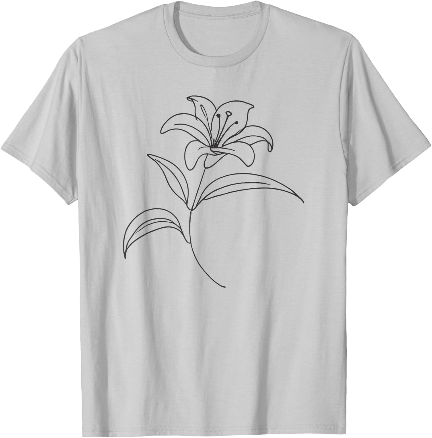 Line Art Lily Flowers T-Shirt - T-Shirt | Ash