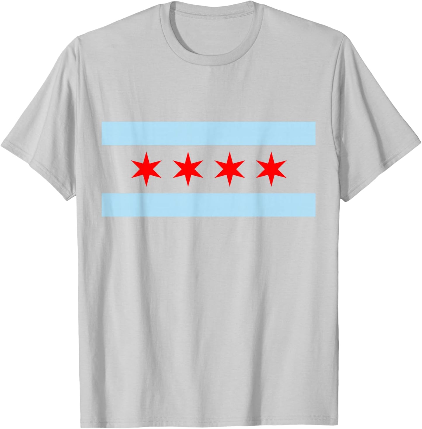 Styley Chicago Flag - Men's -Adults Kids Classic Fit Collarless Short Sleeve White Solid Cotton Flag T-Shirt - T-Shirt | Ash