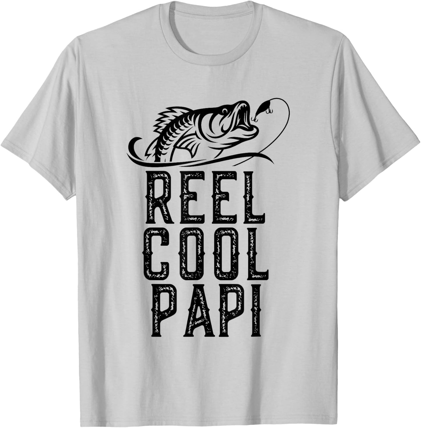 Reel Cool Papi Fishing Fisherman Funny Grandpa Retro T-Shirt - T-Shirt | Ash