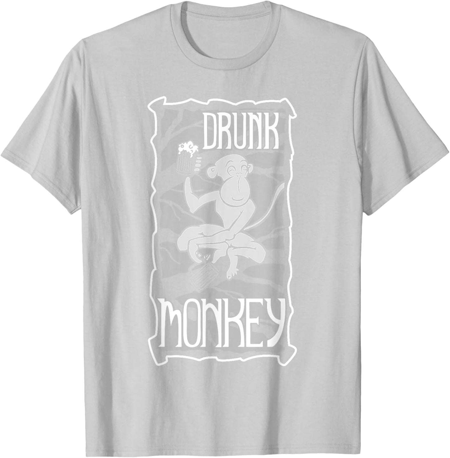 Drunk Monkey White Print T-Shirt - T-Shirt | Ash