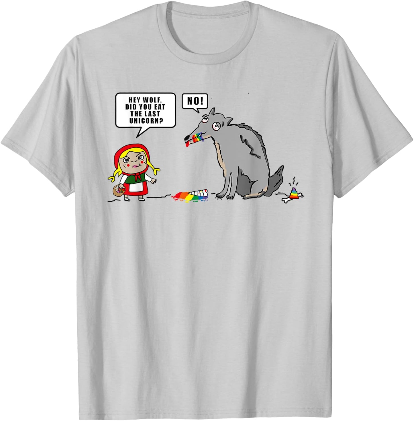 Little Red Riding Hood Wolf Unicorn Cartoon Saying Outfit T-Shirt - T-Shirt | Ash