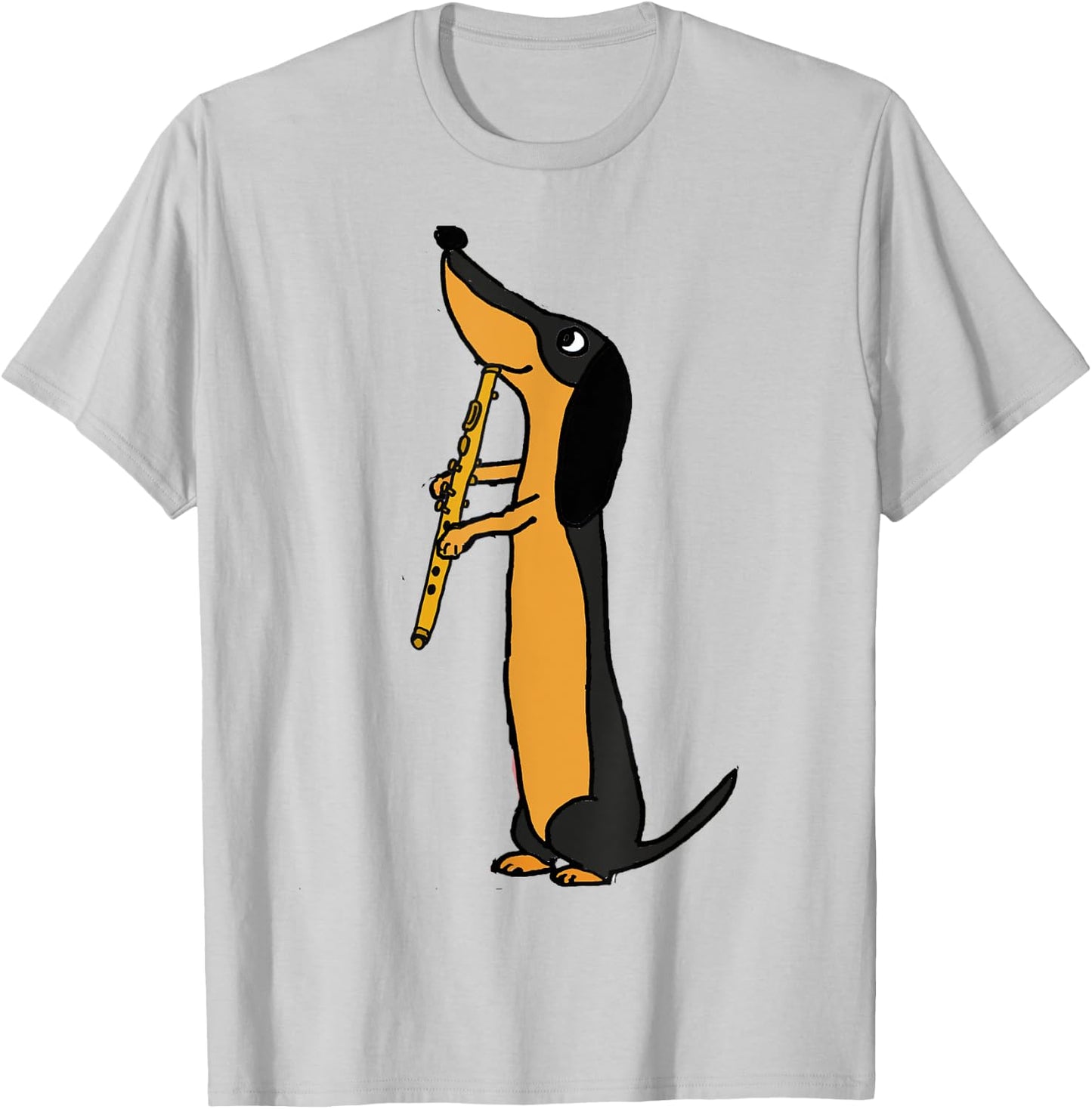 Smiletodaytees Fun Dachshund Dog Playing Flute Men Women Kids T-Shirt - T-Shirt | Ash