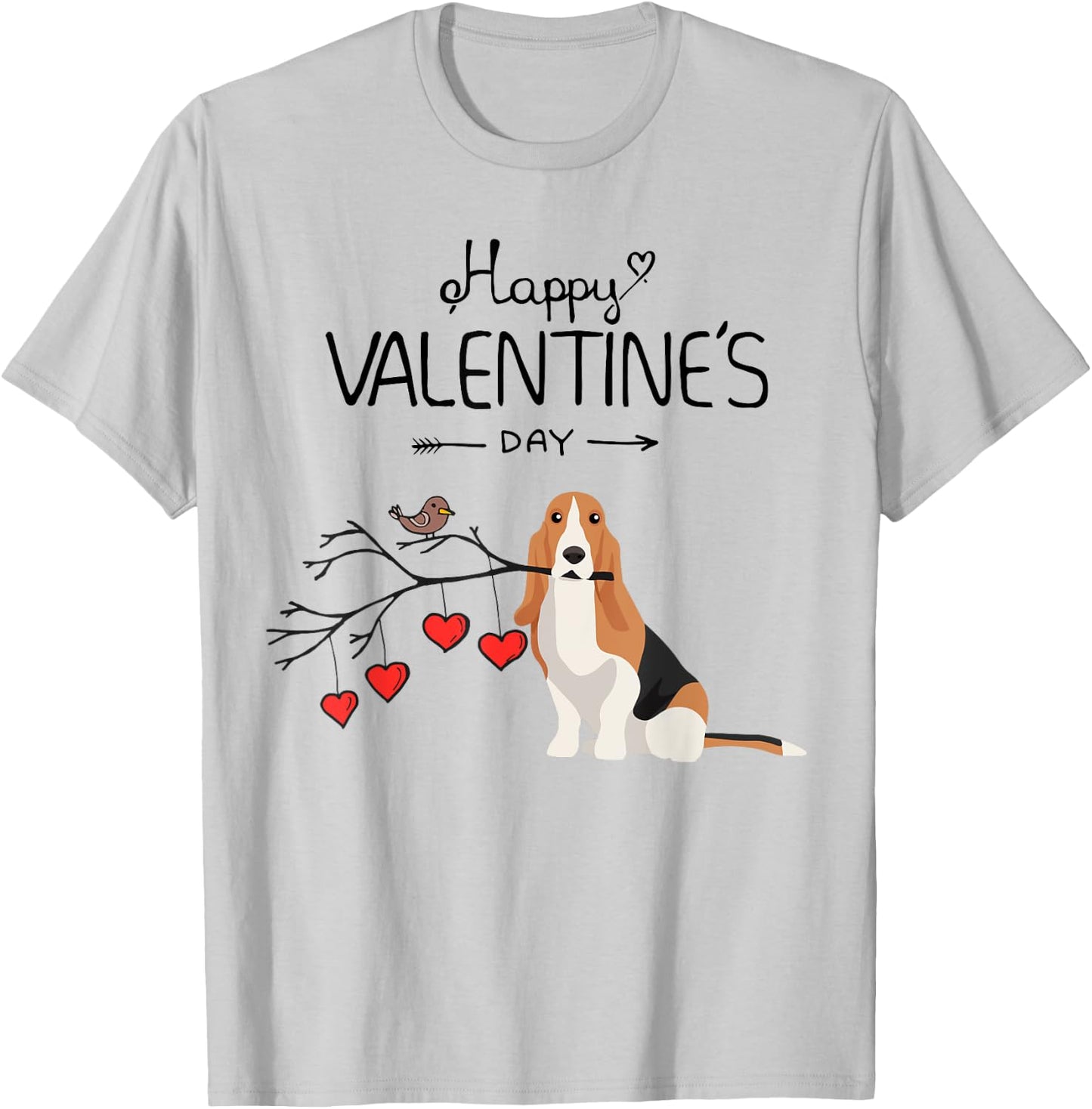Dog Is My Valentines Day Basset Hound T-Shirt - T-Shirt | Ash