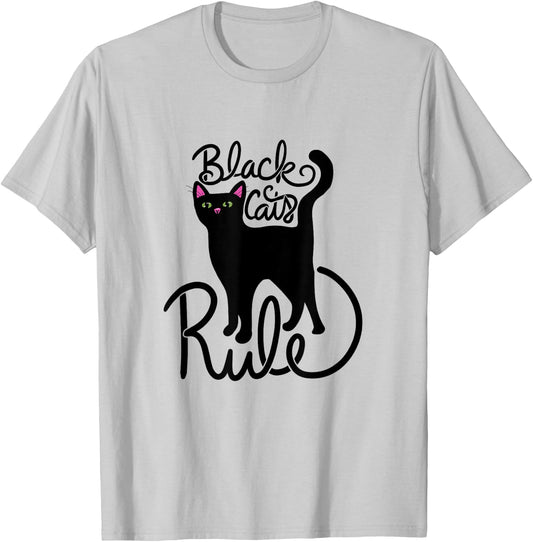 Black Cats Rule Fun Black Cat Mom T-Shirt - T-Shirt | Ash