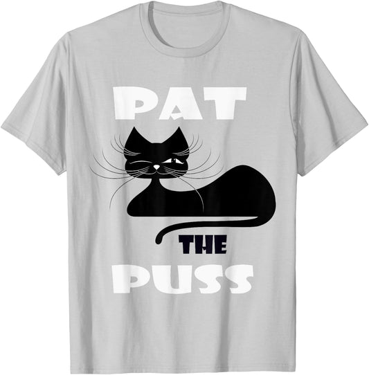 Pat the Puss Black Cat Winking Kitty Pet Cat T Shirt Men Women T-Shirt - T-Shirt | Ash