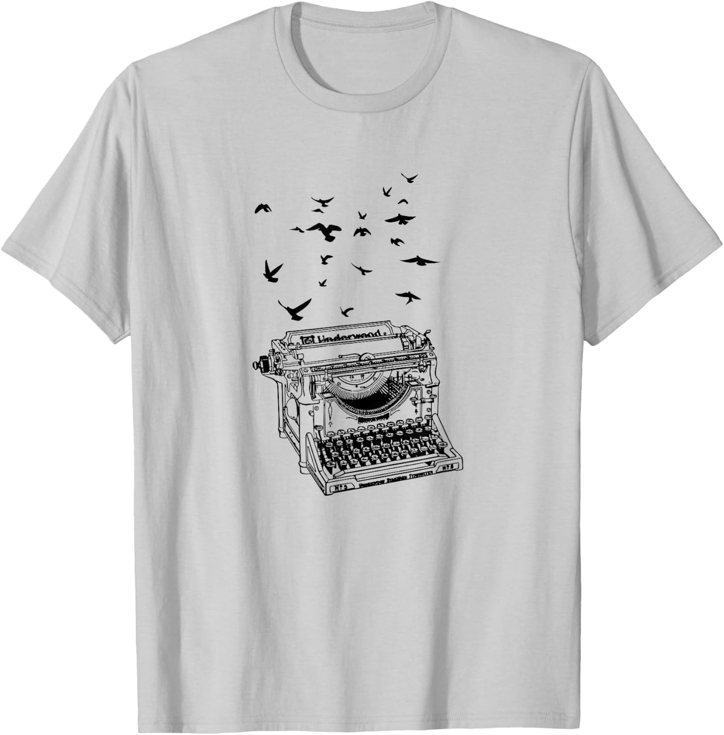 Typewriter Flock Of Birds Freedom Of Speech Humor Novelty T-Shirt - T-Shirt | Ash