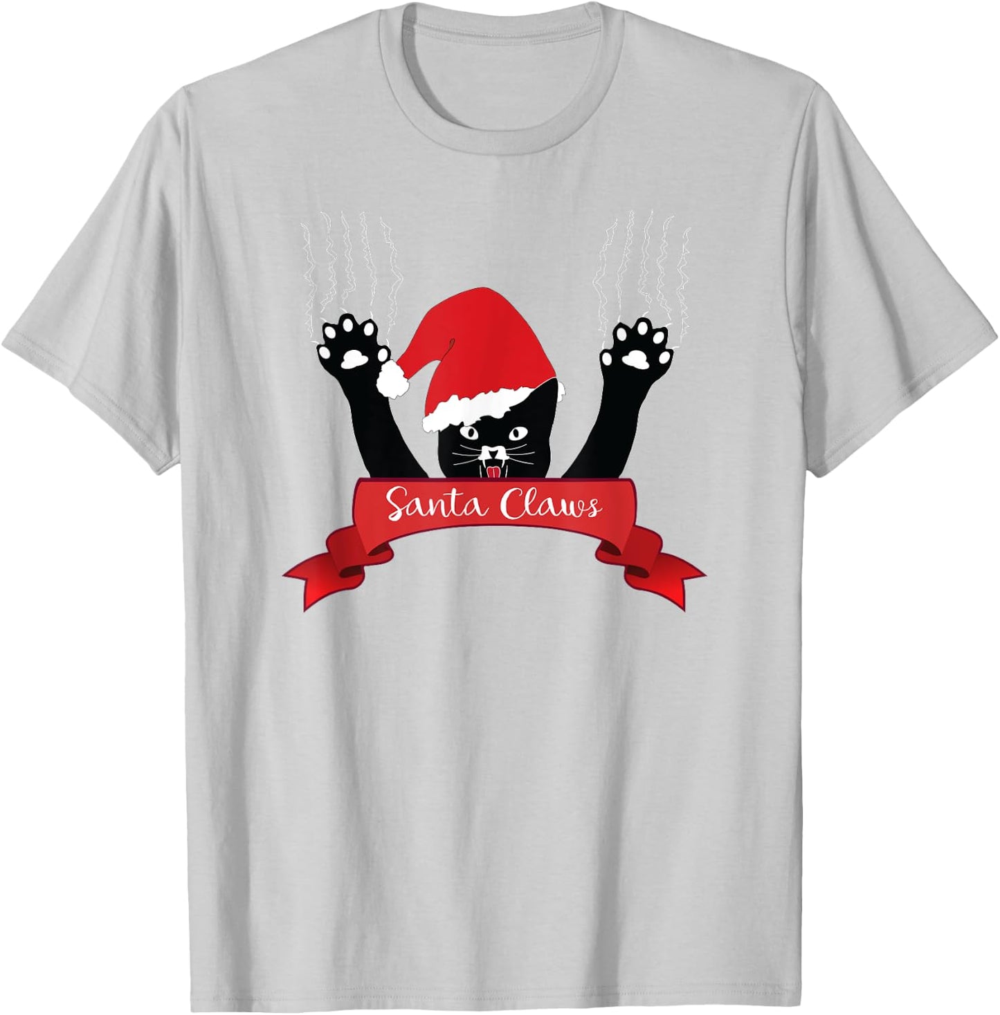 Santa Claws Cat Christmas , Xmas Red Gift Ribbon T-Shirt - T-Shirt | Ash