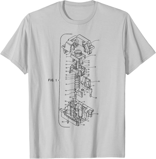 Mechanical Keyboard Key Patent Design Drawing T-Shirt - T-Shirt | Ash