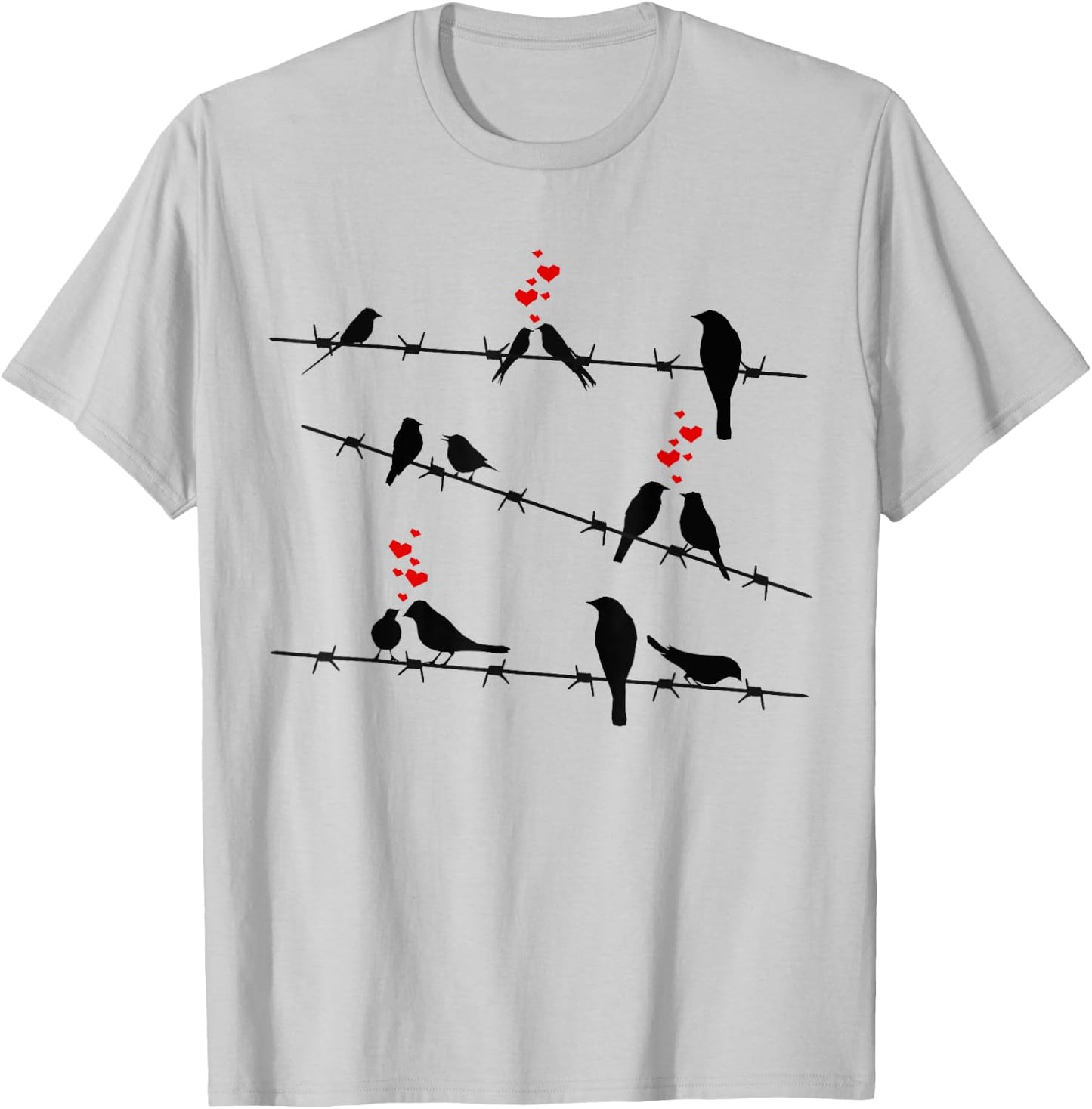 Cute Birds on a Wire T-Shirt - T-Shirt | Ash