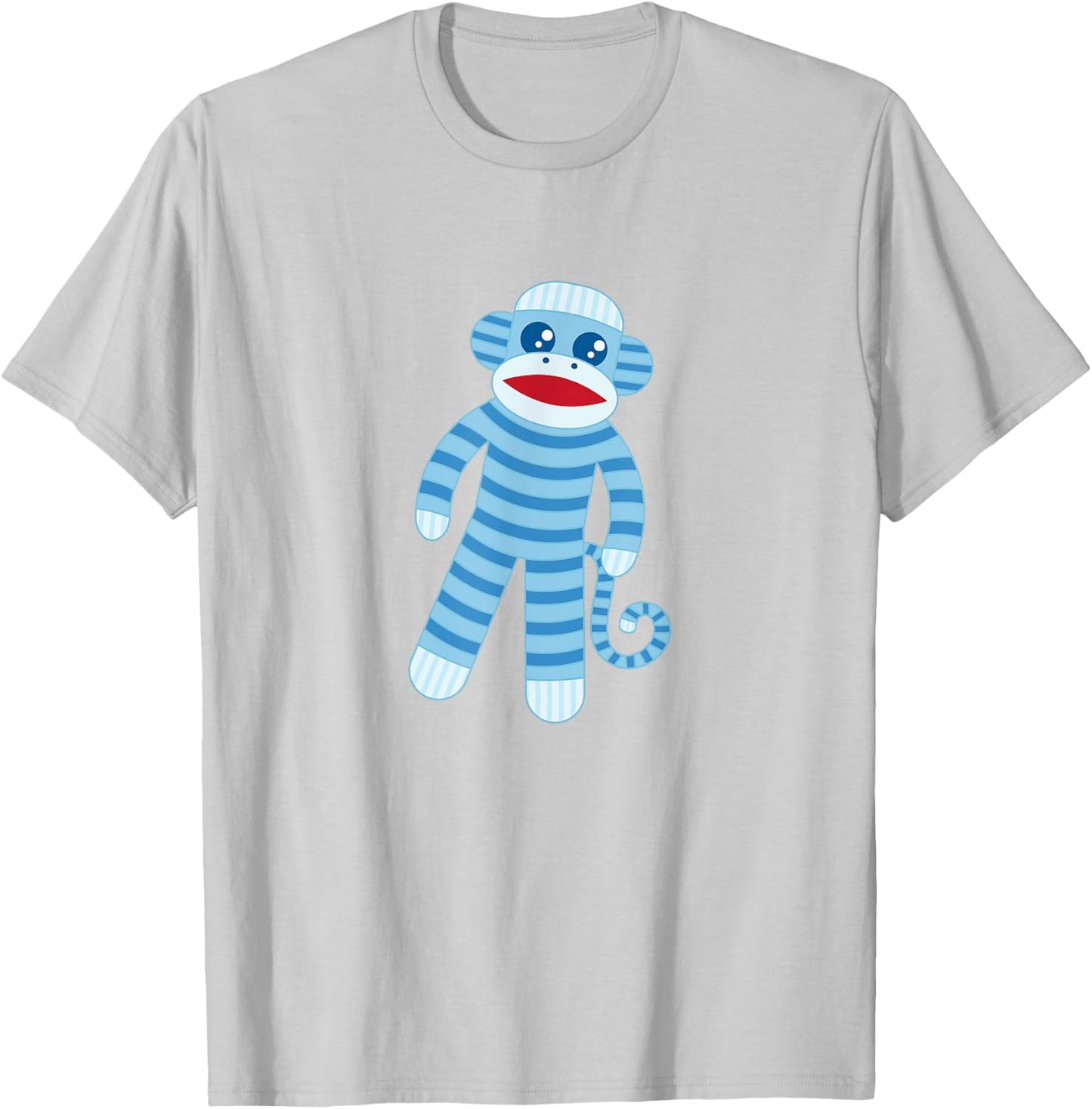 Cute Blue Striped Sock Monkey T-Shirt - T-Shirt | Ash
