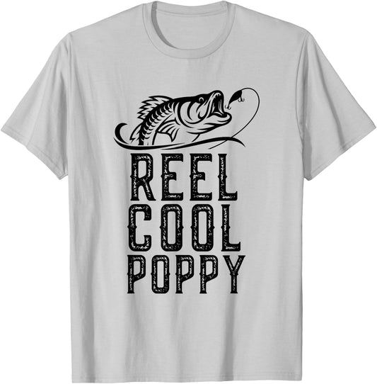 Reel Cool Poppy Fishing Fisherman Funny Grandpa Retro T-Shirt - T-Shirt | Ash