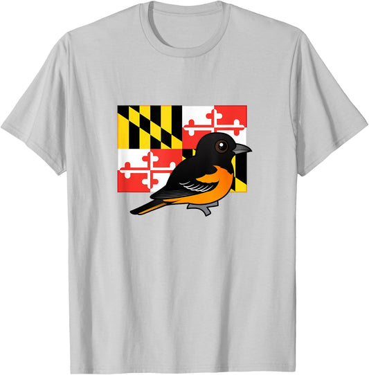 State Birdorable of Maryland: Cute Baltimore Oriole T-Shirt - T-Shirt | Ash