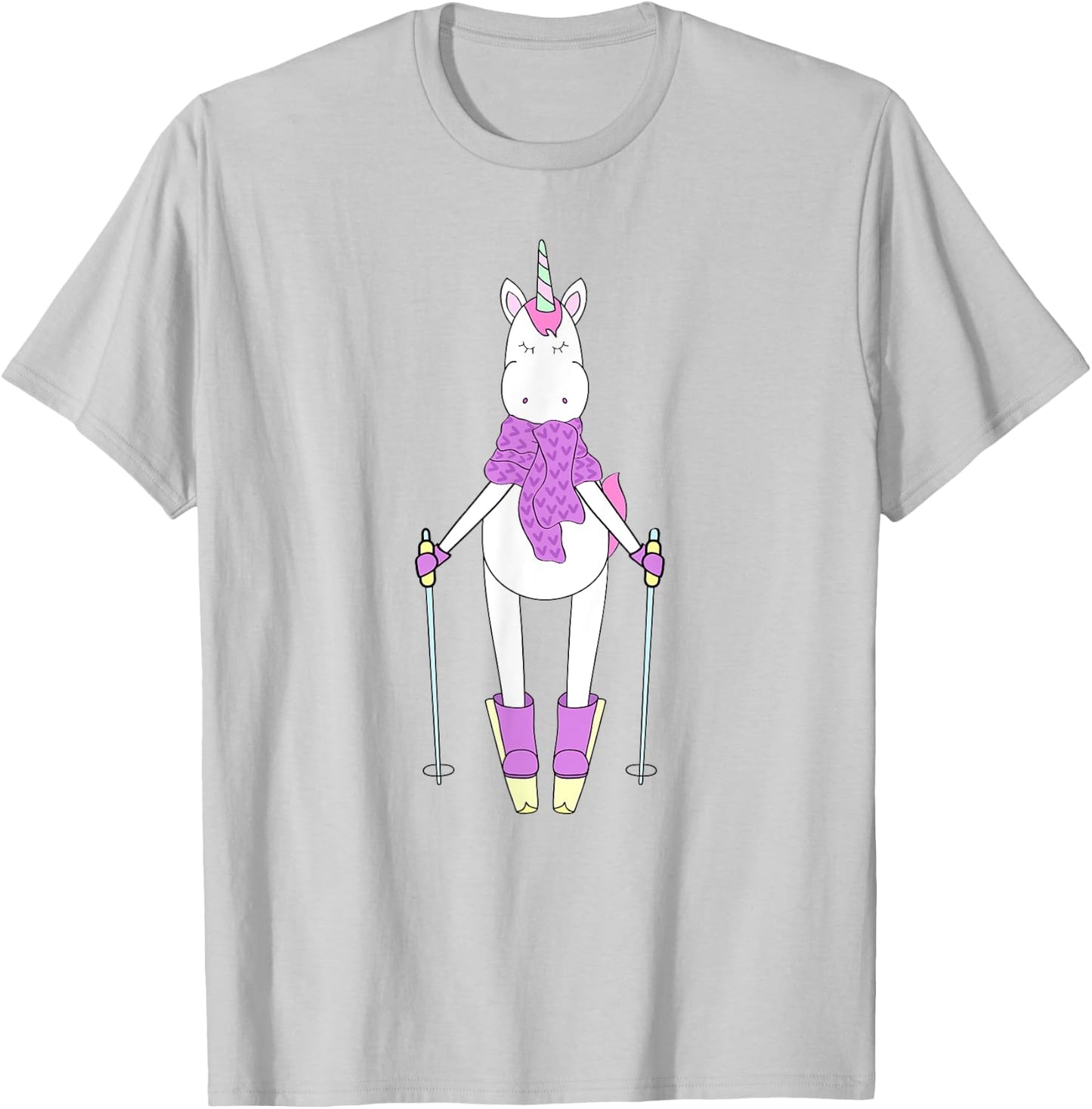 Cute Unique & Funny Unicorn & Skiing Art & Gift T-Shirt - T-Shirt | Ash