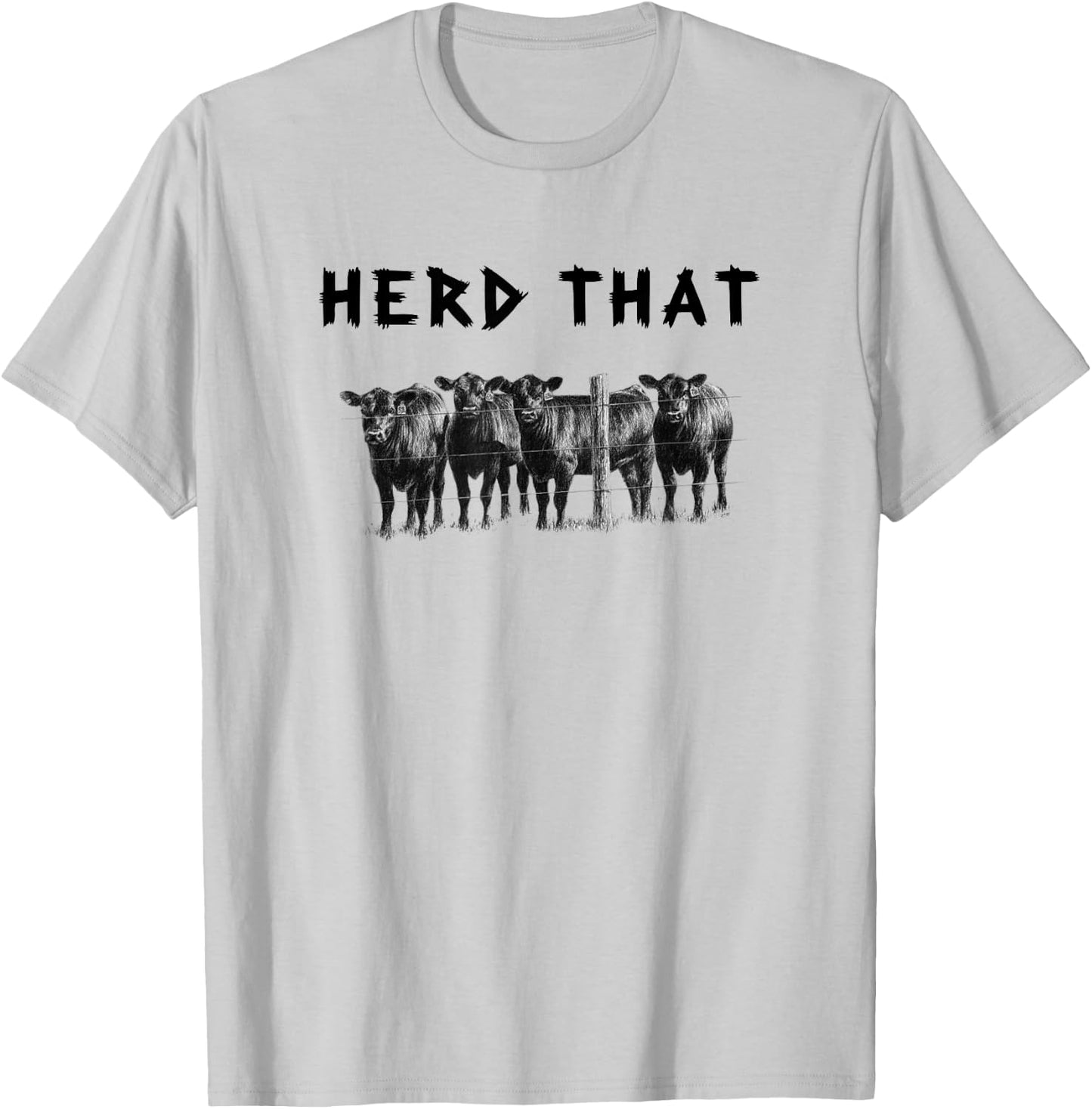 Funny Cow Herd That Cow Black Angus - Grey, X-Small, -Adults, Short Sleeve T-Shirt - T-Shirt | Ash