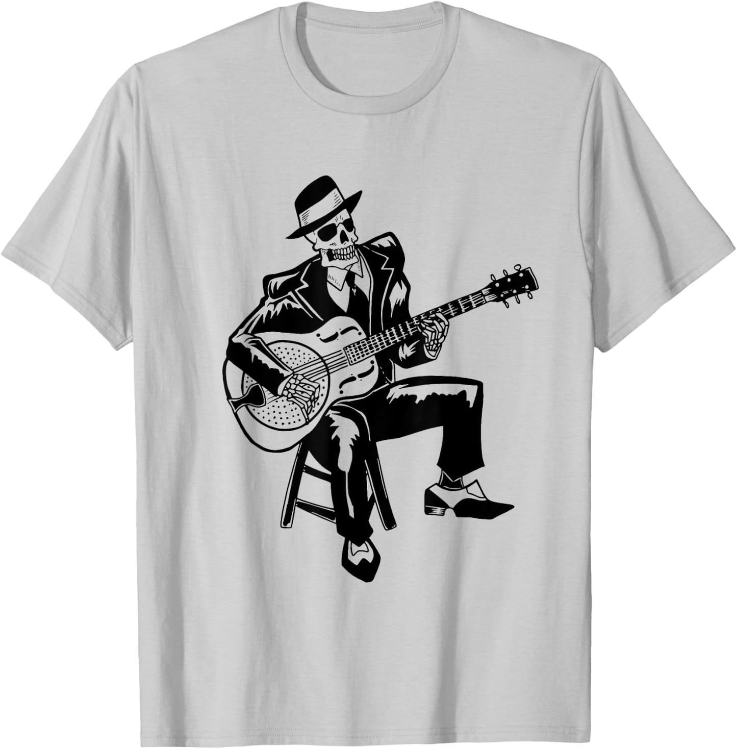 Skeleton Guitar Player Bluesman Vintage Blues Guitarist T-Shirt - T-Shirt | Ash