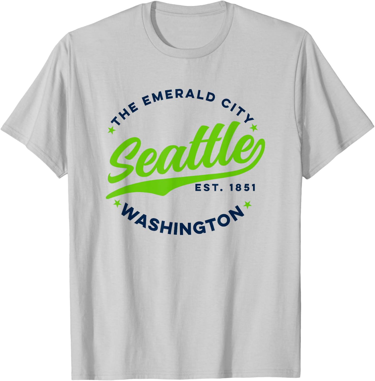 Vintage Seattle Emerald City Washington Blue Green Text T-Shirt - T-Shirt | Ash