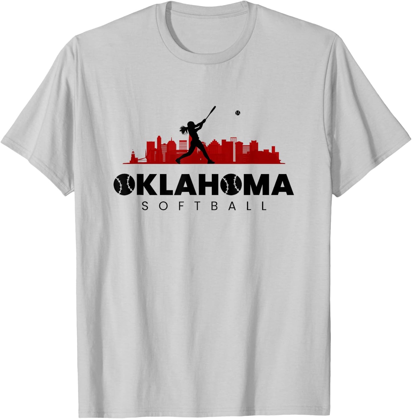 Oklahoma Softball Vintage Minimalist City Softball Lover T-Shirt - T-Shirt | Ash