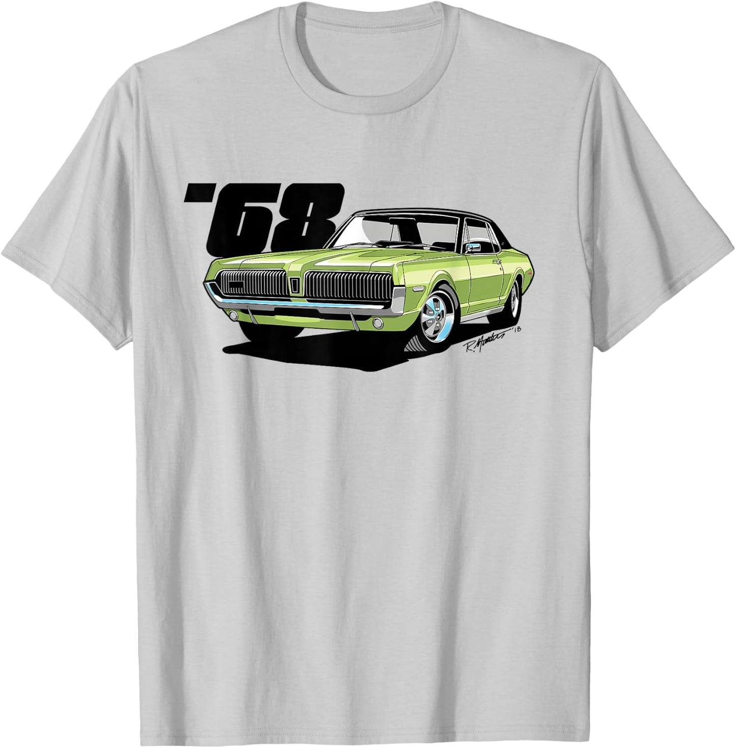 SpeedShift Art 1968 Mercury Cougar Graphic - Women's Adults Lime Frost Green Classic Fit Short Sleeve - Small T-Shirt - T-Shirt | Ash