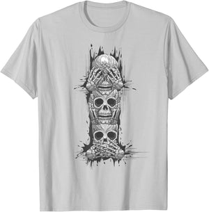Hear No Evil See No Evil Speak No Evil, Skull Art T-Shirt - T-Shirt | Ash