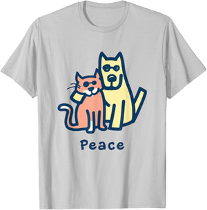 Cat Mom Dog Mom Peace Together I Love Pets T-Shirt - T-Shirt | Ash