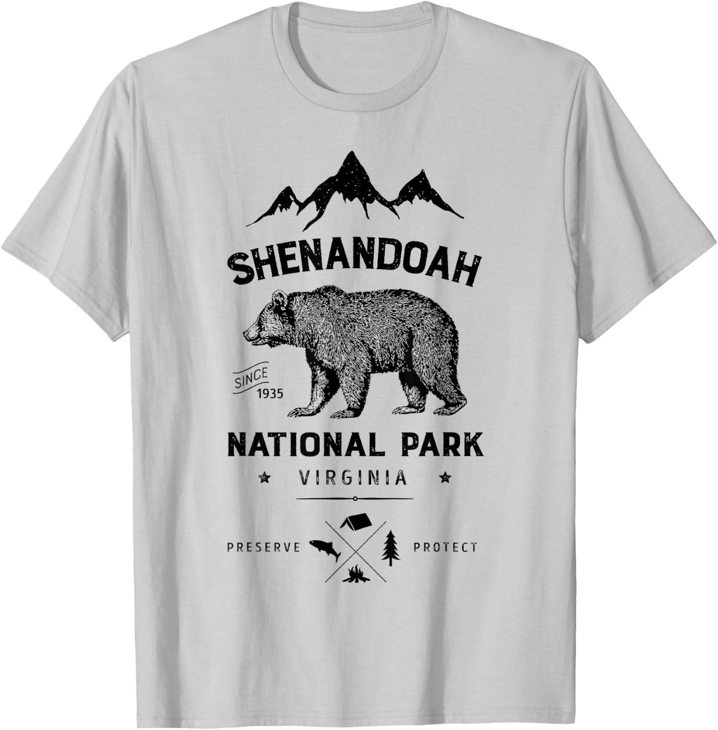 Shenandoah National Park T Shirt Bear Virginia Vintage Gifts T-Shirt - T-Shirt | Ash