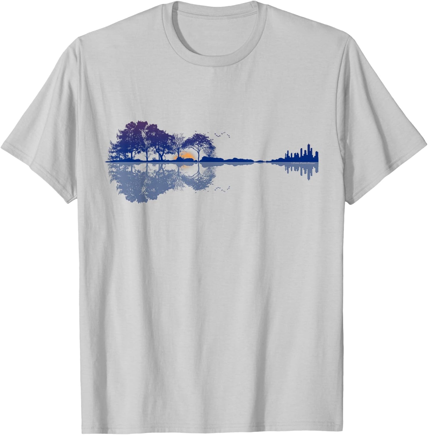 Guitar Lake Reflections in Blue Music Lovers Guitar T-Shirt - T-Shirt | Ash
