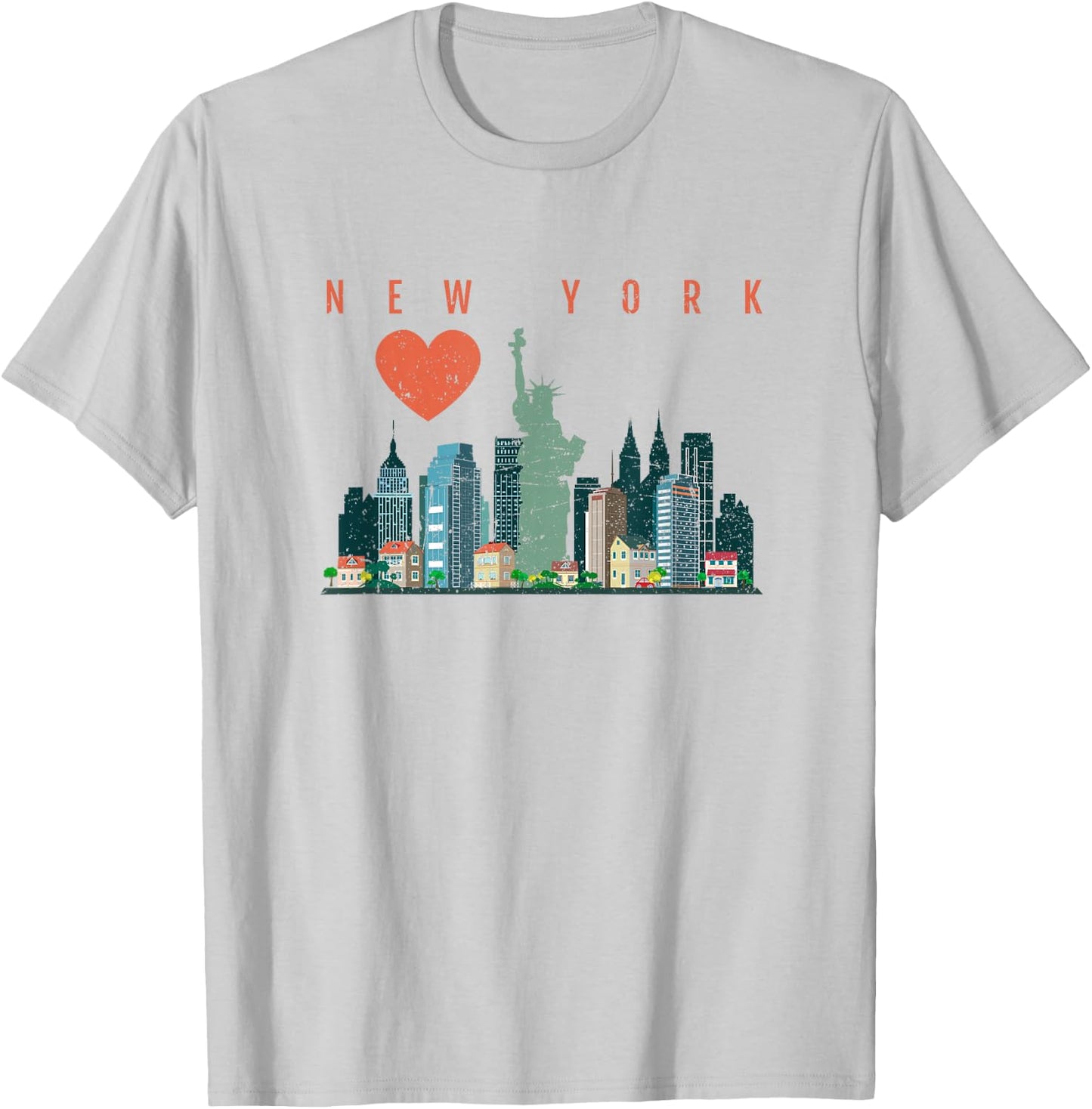 New York City NYC Skyline Heart Distressed Style T-Shirt - T-Shirt | Ash