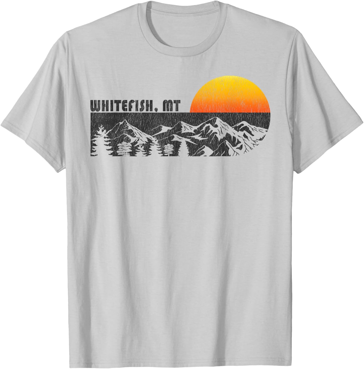 Retro Whitefish Montana Mountain Sunset Winter T-Shirt - T-Shirt | Ash