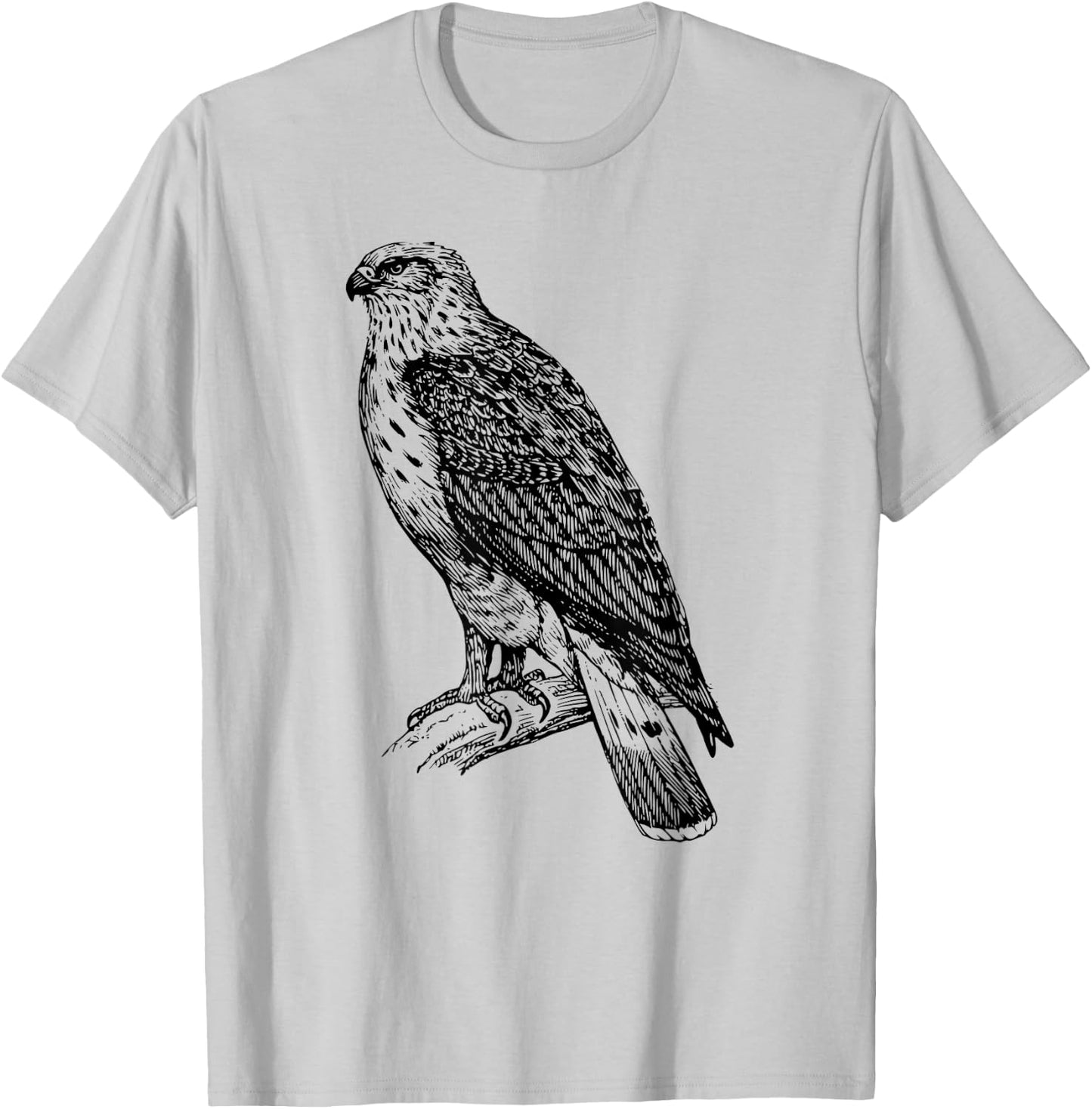 Hawk Ornithology Shirt Black Line Drawing T-Shirt - T-Shirt | Ash