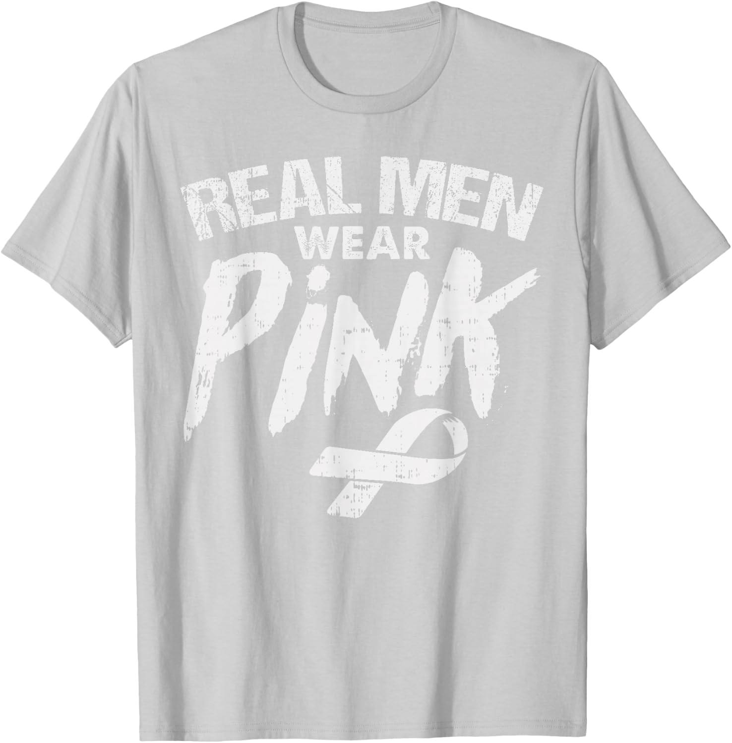 Breast Cancer Shirt Male Tough Guys Wear Pink Ribbon Support T-Shirt - T-Shirt | Ash