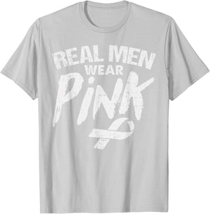 Breast Cancer Shirt Male Tough Guys Wear Pink Ribbon Support T-Shirt - T-Shirt | Ash