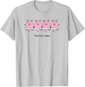 [Swine Lake] Swan Lake Funny Ballet Pig T-Shirt - T-Shirt | Ash