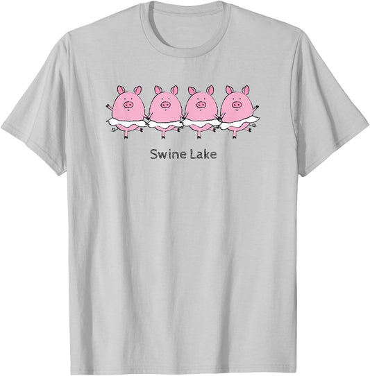 [Swine Lake] Swan Lake Funny Ballet Pig T-Shirt - T-Shirt | Ash