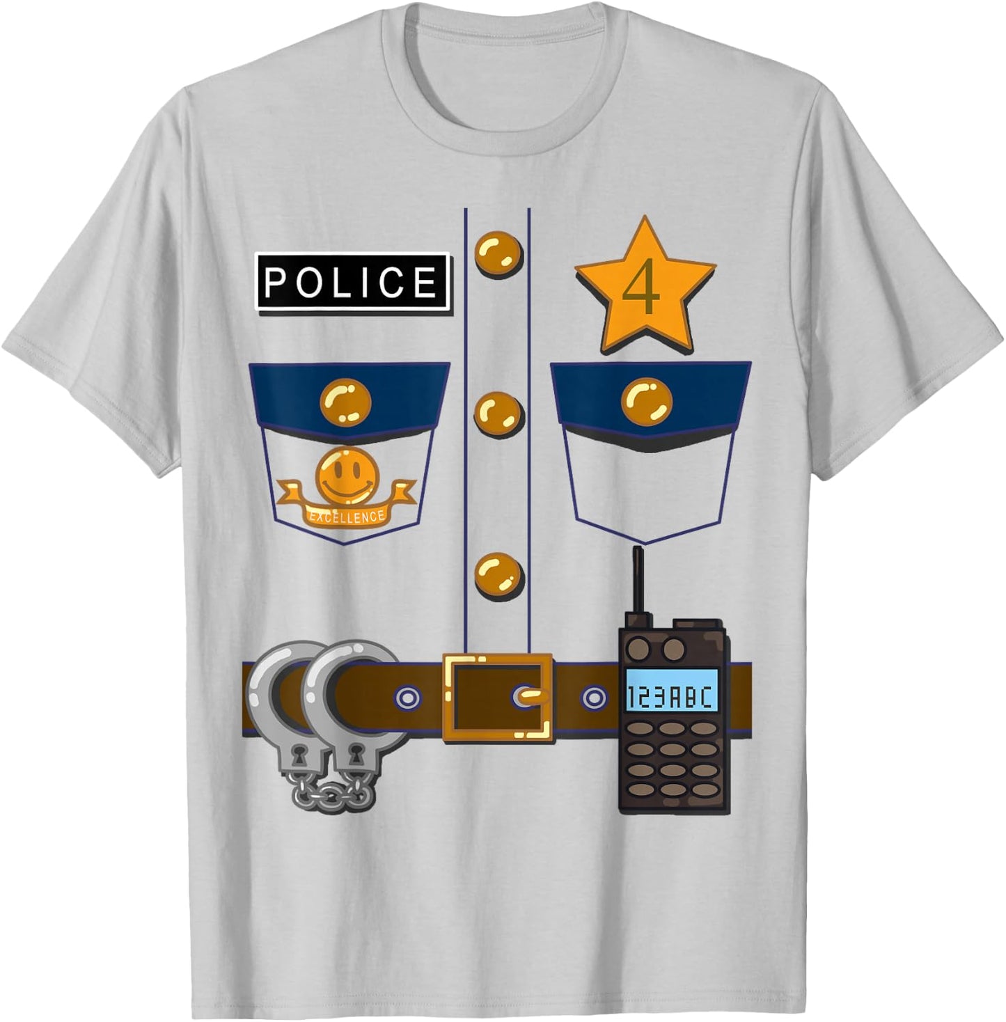 Policeman Costume Funny Birthday 4 Year Old T Shirt T-Shirt - T-Shirt | Ash