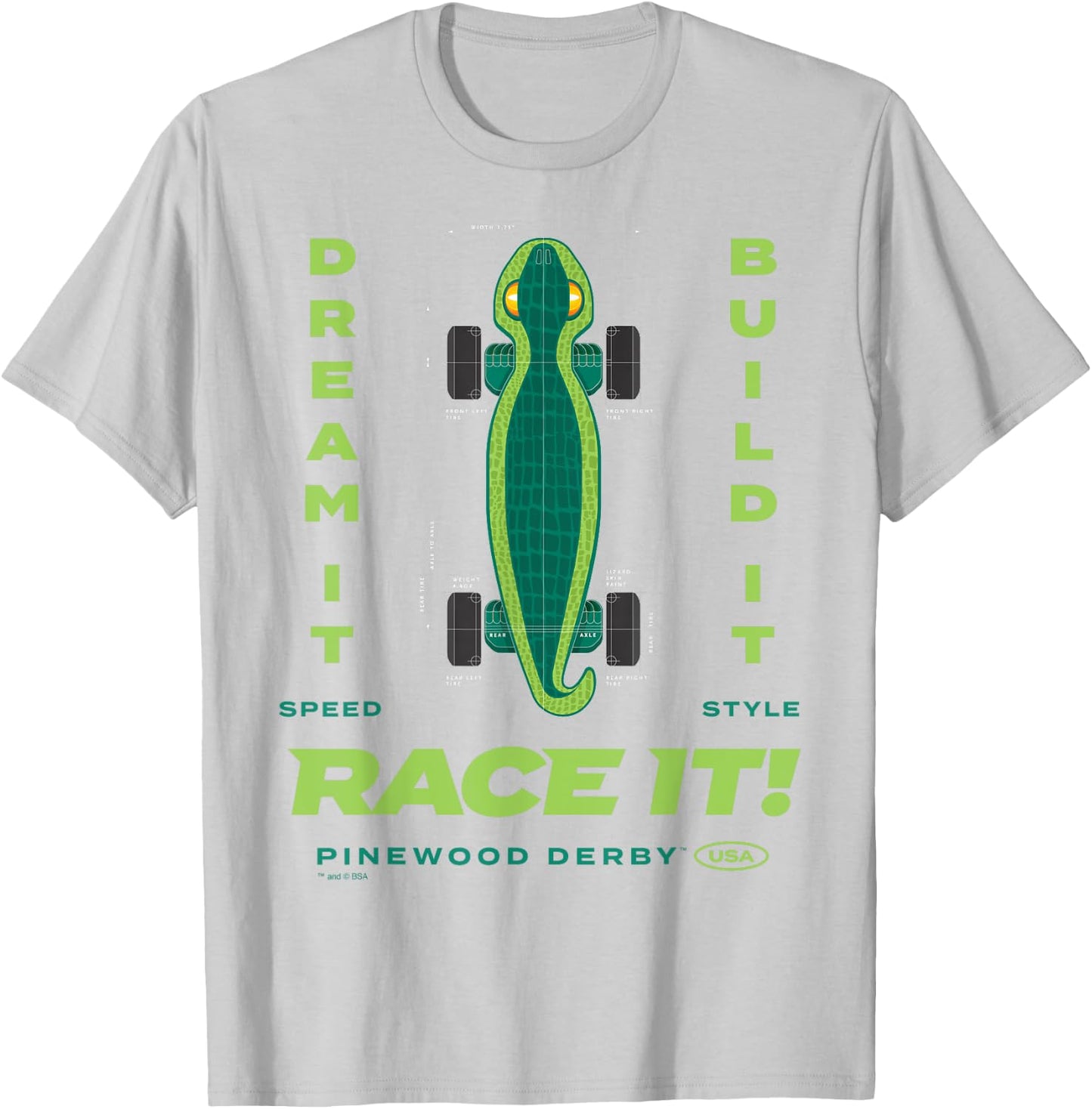 Scouting America Boys Pinewood Derby Lizard , Green, Small T-Shirt - T-Shirt | Ash