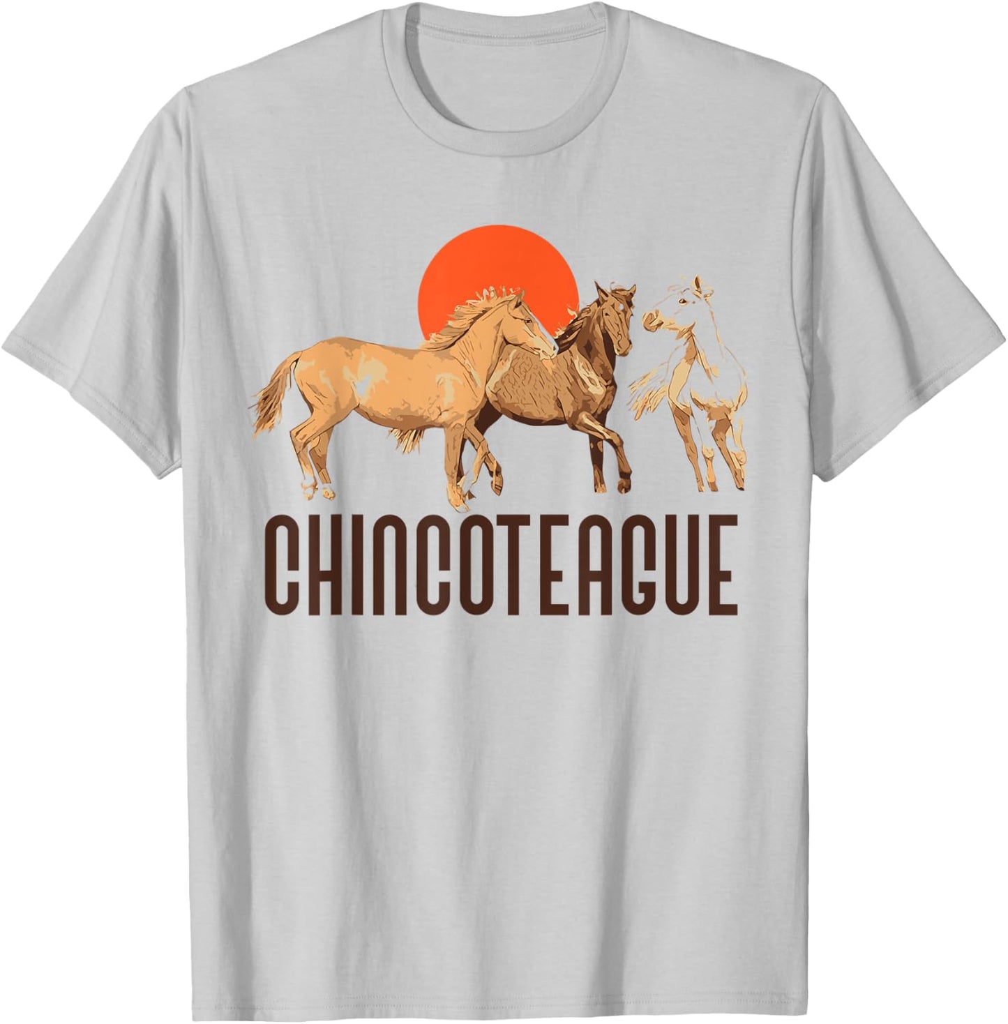 Retro Chincoteague Island Wild Pony Horse 80s Graphic T-Shirt - T-Shirt | Ash