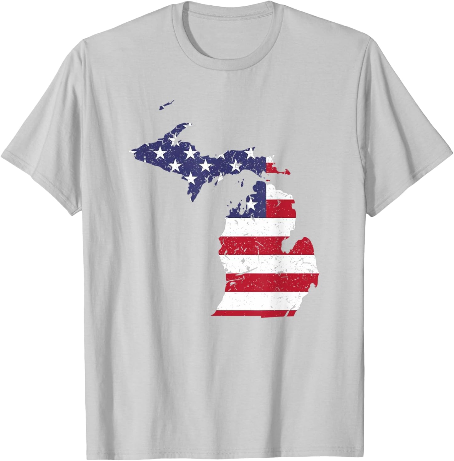 Michigan Map State American Flag Shirt 4th Of July Pride Kids Men T-Shirt - T-Shirt | Ash