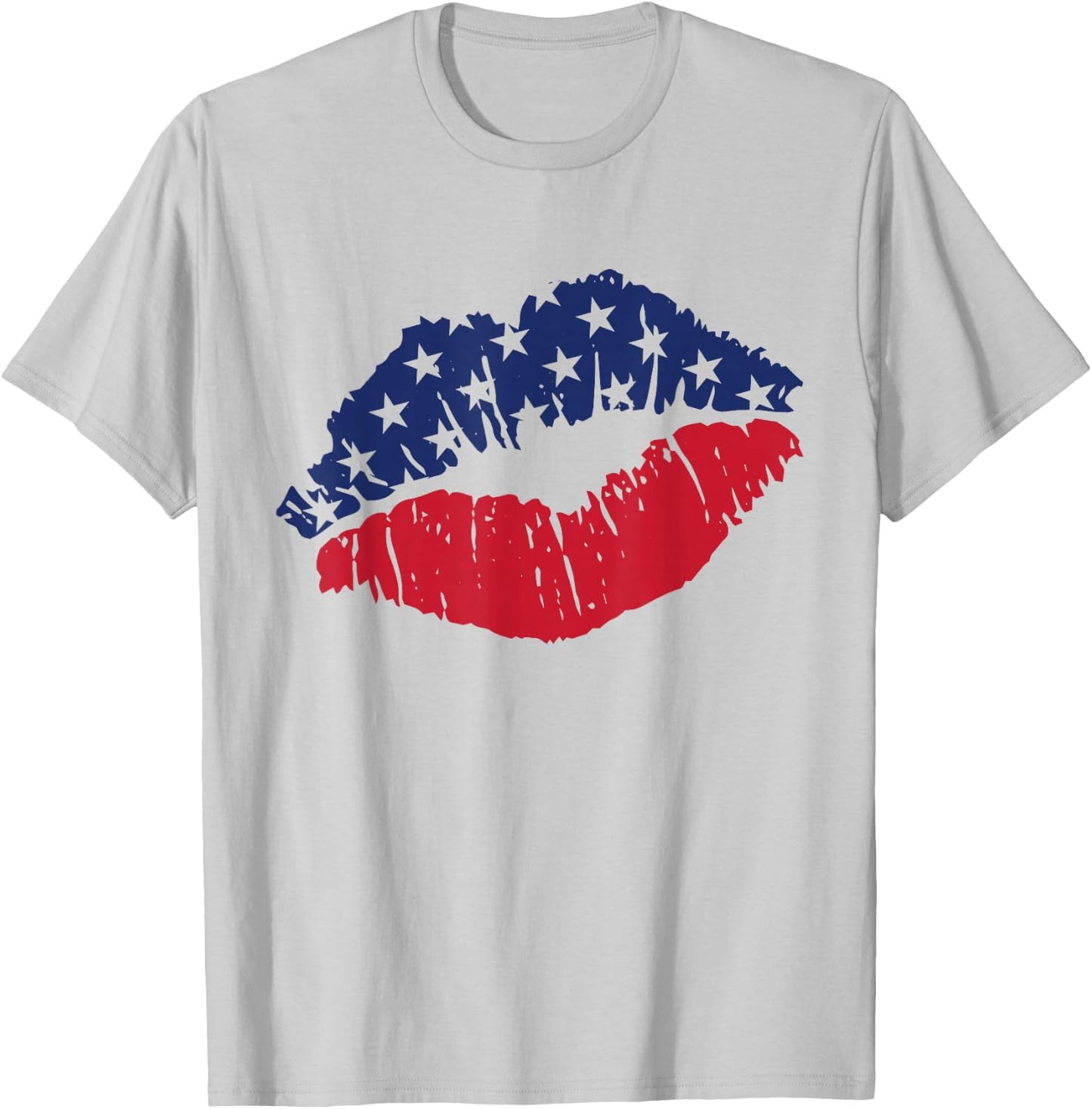 4th of July USA Flag Kiss Lips Patriotic T-Shirt - T-Shirt | Ash